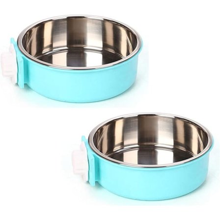 1 stk. 2-I-1 Aftagelig Hundeskål til Bure Hvalpefoderautomat Vandskål med Boltmontering Rustfrit Stål Hængende Kæledyrsskål Blå Stor - Rund Bl