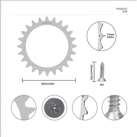 Premium rustfrie stålklosser for Worx Landroid gressklipper modell S/m tykkelse 2mm, forbedret trekkraft - polert avgrading - hjuldiameter: 205mm