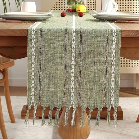 Boho-tyylinen pellava pöytäliina 72 tuuman pituinen, käsintehty, reunustettu maalaismainen