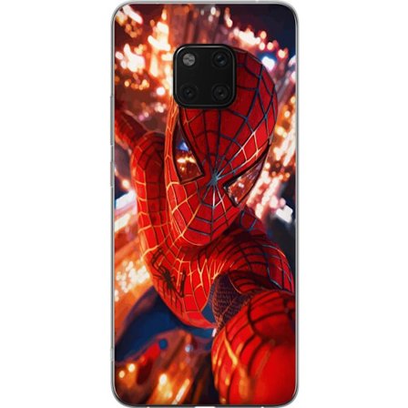 Kompatibel Mobilcover til Huawei Huawei Mate 20 Pro Spider Man i intens action med funklende lys og dynamisk perspektiv i filmisk superheltestil