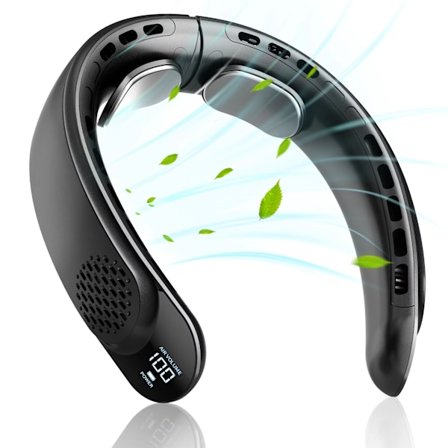 Halsventilator, Personlig Ventilator med LED-display, USB-C Genopladelig, 3 Hastighedsindstillinger