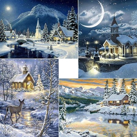 4 stycken Diamantmålning Jul, Vinterlandskap Jul Diamant
