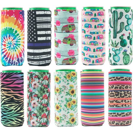 10-pack tunna hopfällbara kylmanschetter i neopren för ölburkar och energidrycker (slumpmässiga färger)