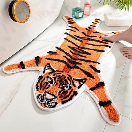 Hushålls Tiger Dörrmatta Halkfri vattenabsorberande badrumsmatta Hushållsdörrmatta för sovrum (orange)