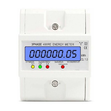 Watt-time måler 220 / 380V 5 - 80A Strømforbruk kwh Din skinne montert Digital watt-time måler, med hvit bakgrunnsbelyst display