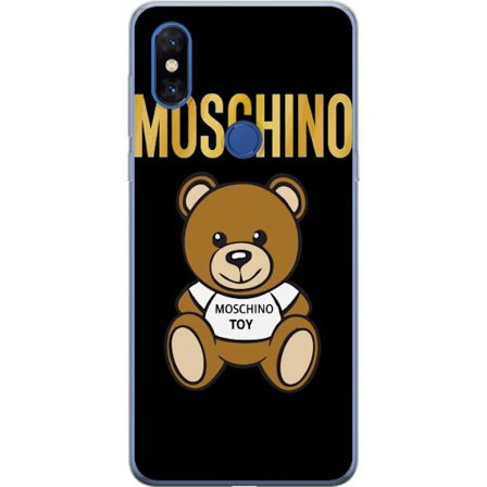 Kompatibelt Mobilskal till Xiaomi Xiaomi Mi Mix 3 Moschino-inspirerad nallebjörn med text på tröjan, centrerad mot svart bakgrund med tydlig mode-