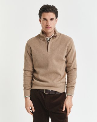 GANT - Collegegenser med half-zip til herre khaki melange