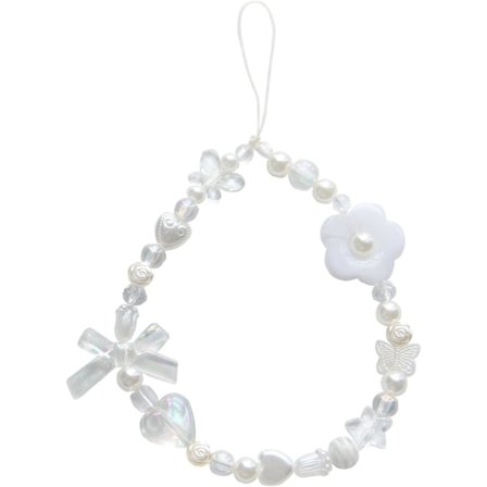 Telefon Charms Estetisk Rem, Kawaii Søt Jordbær Telefon Deksel Charms med Sløyfe Hjerte, Rosa/Hvit Perlet