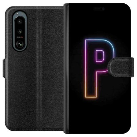 Kompatibel Tegnebogsetui til Sony Sony Xperia 5 III Minimalistisk neonbogstav P i farvegradient og lyseffekt mod sort baggrund i digital neonstil