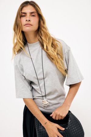 NA-KD Funnel Neck Shaped Cotton T-shirt - T-shirts - Grå - L