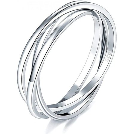 {CA}Shxx 925 Sterling Sølv Ring Trippel Sammenlåst Rullende Høypolert Ring ----størrelse 8 B107-391