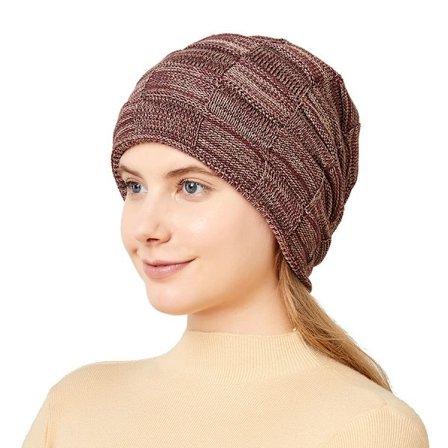 Tykk, vindtett og varm fleece strikkelue, unisex, løstsittende pullover-stil, burgunder