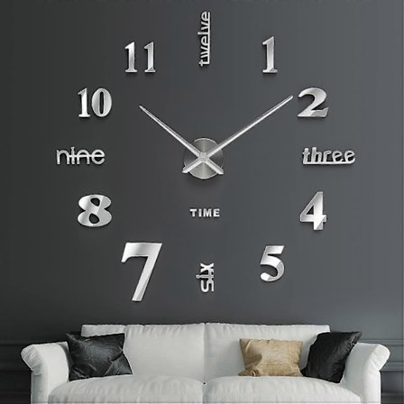 3D Væg Ur, DIY Digitalt Væg Ur, Støjsvag Bevægelse, Moderne Design Væg Ur (80-120cm), Sølv