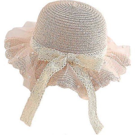 Pigers Sommer Stråhat Solbeskyttelse Skyggehatte Foldbar Bred Skyggekant Sløjfe Strandhat til 2-8 År