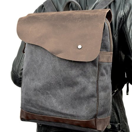Retro Charcoal Grey Canvas & Dark Leather Backpack for Men - Backpacks