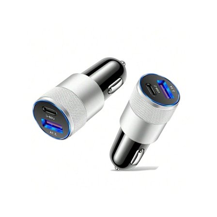 1Stk USB-C Hurtig Billader, 3.0 PD USB-C Billadapter 2Porte 3.1A USB Type C Bilstik Kompatibel med iPhone 15/14/13