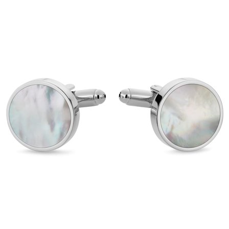 Runde Sølvfarvede Manchetknapper med Perlemor til mænd