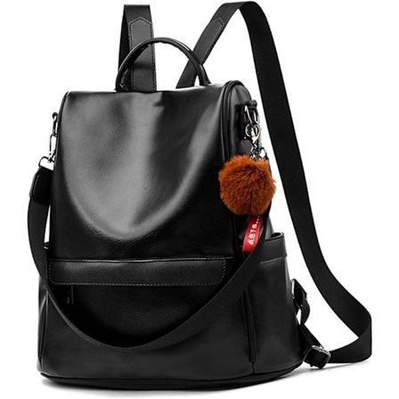 Kvinner PU Lær Anti-tyveri Ryggsekk Svart Veske Casual Ryggsekk Tr