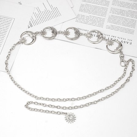 Mode Moon Sun Metallbälten Dam Vintage hänge midjekedja