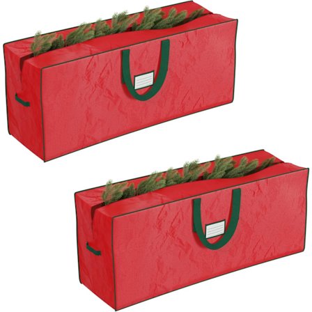 Opbevaringspose til juletræer - Sæt med 2 poser til 7,5-fods kunstige træer - Beskytter julepynt og oppustelige figurer (rød)