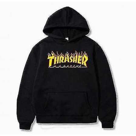 Unisex Thrasher Hoodie med trykt bokstav Genser Snøring hette med lomme svart 1