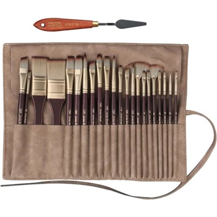 Professionelt sæt med 24 syntetiske akrylmaling pensler, multi form sæt, flad filbert vifte kat tunge rund vinkel rigger