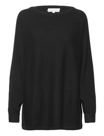 Boat Neck Loose Sweater Pullover Svart Davida Cashmere*Betinget Tilbud