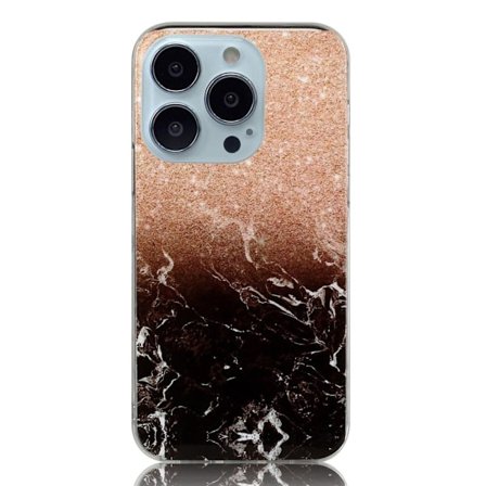 Marmormotiv iPhone 14 Pro Max skal - Roséguld Svart Marmor