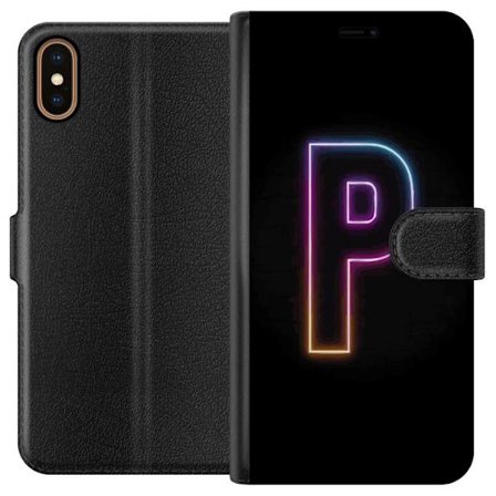 Kompatibel Tegnebogsetui til Apple Apple iPhone X Minimalistisk neonbogstav P i farvegradient og lyseffekt mod sort baggrund i digital neonstil