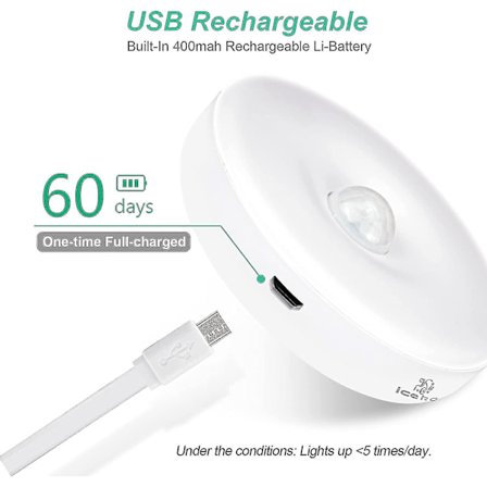 Automaattinen LED-yövalo, sisäinen liikeanturi, langattomat LED-valot, 3 tilaa (auto/päällä/pois päältä), USB-ladattava valo [energiatehokkuusluokka A