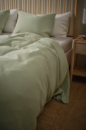 Jotex - Dynetrekksett i Musselin Enkeltseng Salviegrønn - AMILIA - Kjøp Enkeltseng hos Jotex