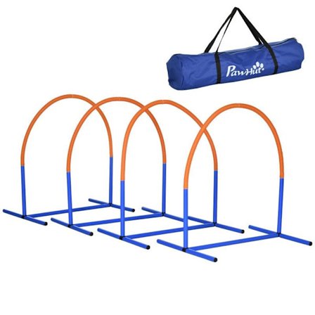 Rootz Dog Agility-setti - Aloittelijan agilitysetti - Agilitysetti - Koiran koulutus - 4 Arches -aloittelijapakkaus - Kantolaukulla - Sininen/oranssi