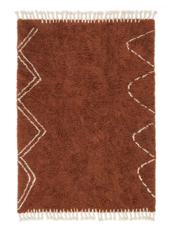 Tapis Shaggy De Laine Rifka Rouge Rouille/Blanc Écru Petit