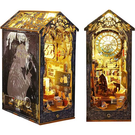 DIY Bogkrog Kit, CUTEROOM Miniature Dukkehus Kit med Møbler og LED Lys, Træ 3D Puslespil,