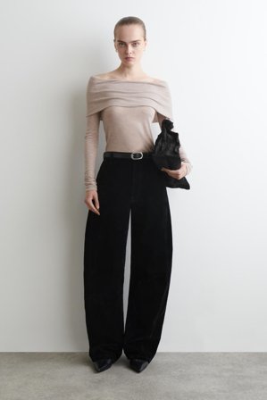 COS Women's Off-The-Shoulder Merino Wool Top in Beige