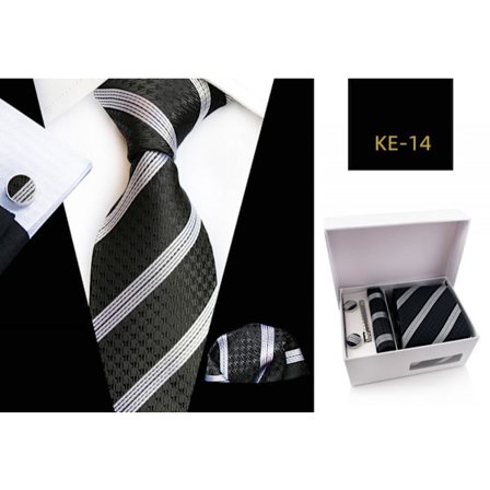 Mäns present slips set silkeslen slips ficknäsdukar slipsklämmor manschettknappar för män, KE—14