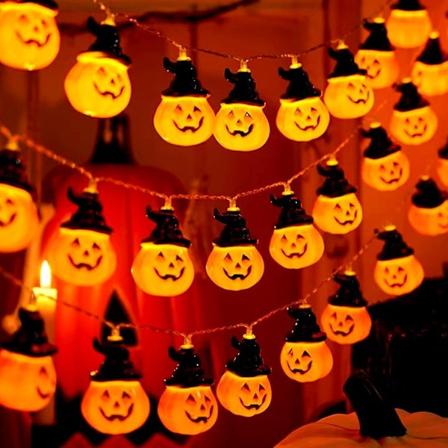 Halloween-lyslenke, 300 cm lysende gresskar, 1 stk, A01 Pumpa hatt lysande kedja