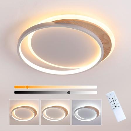 Træ LED-loftslampe, 40 cm med fjernbetjening, dæmpbar LED C