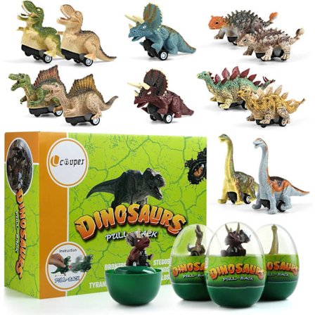 Dinosaurer træk-tilbage biler med jumbo æg, fyldte påskeæg med legetøj til indendørs æggesøgning