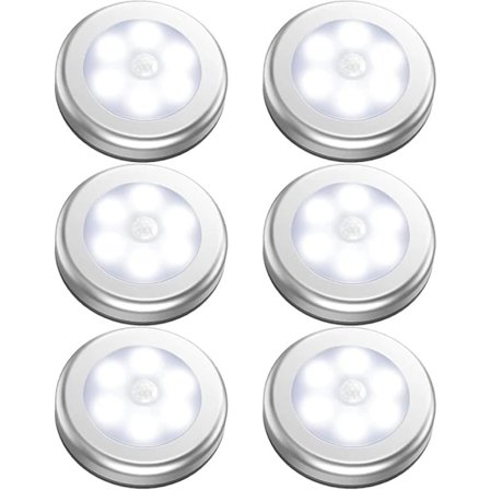 6 stk. batteridrevne bevægelsessensorlamper indendørs, LED garderobebelysning, batteri natlampe trådløs, stick-on væglamper til spisekammer, skab, 