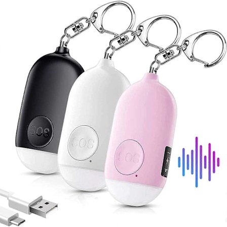 Personlige alarmer til kvinder, selvforsvar, nøglering, sikkerhed, politigodkendt 130DB, genopladelig LED-lommelygte, vandtæt alarm, børn, ældre, 3 
