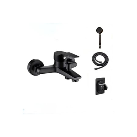 Svart Badkarblandare med 5-strålig Handdusch, Väggmonterad Duschblandare med 1,5m Slang och Fäste