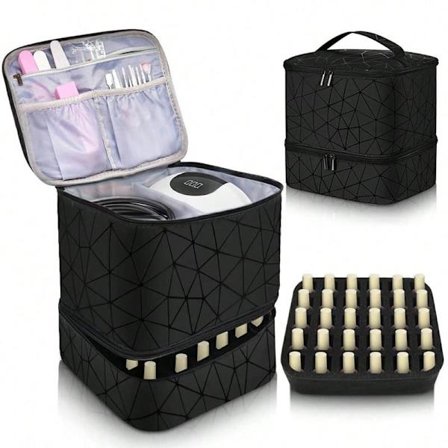 Nail Polish Organizer, Double Layer Nail Polish Box, Nail Polish Organizer Bag, Portable Black