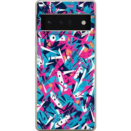 Yhteensopiva Puhelinkuori Google Pixel 6 Pro Dynaaminen abstrakti kuvio terävillä muodoilla ja sivellintöyhdöillä vaaleanpunaisessa ja turkoosiss