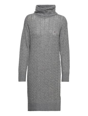 Softwool Cable Roll-Nk Dress Knælang Kjole Grå Tommy Hilfiger