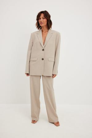 NA-KD Classic Pantalon droit structuré à taille mi-haute - Pantalon cigarette - Beige - EU 42