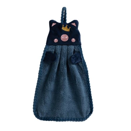 Söt Gris Mönster Korall Sammet Barn Handduk Absorberande Hängande Handduk för Kök och Badrum Blå