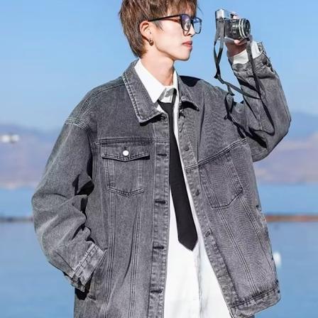 Sort Amerikansk Denim Jakke Mænds Efterår Vinter Retro Lapel Overalls Mænds Casual Top Forår Og Efterår Ny Grey XXL