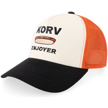 Iconic - Orange trucker Keps - Korv Enjoyer Off White/Light Orange/Black A-frame Trucker @ Hatstore