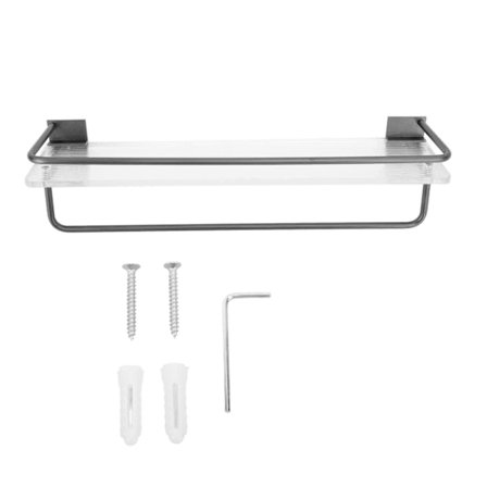 30 cm brusehylde vægmonteret organizer med håndklædeholder, nem installation, aluminiumsstang, stor kapacitet, bruseholder til badeværelse, grå